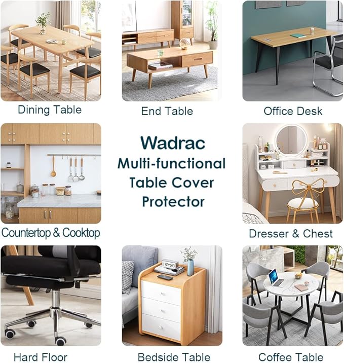 Wadrac PVC Clear Table Cover Protector Plastic Office Desk Blotter Pad Cloths Night Stand Table Cover Mat Desk Shelf Surface Protection Crystal Children Painting Pad Transprent Rectangular 19x42 inch