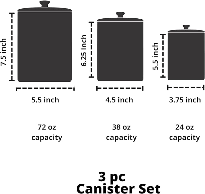 10 Strawberry Street Embossed Marquis Ceramic Kitchen Canister Set, Set of 3, Matte Black