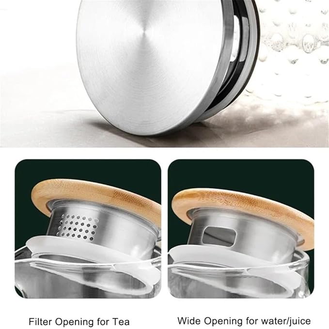 GRFIT Glass Water Pitcher with Filter Lid and Spout Pourer Heat Resistant Glass Jug for Hot and Cold Drinks Tea Bottle Ice Cream Homemade Water Jug (1.5L)