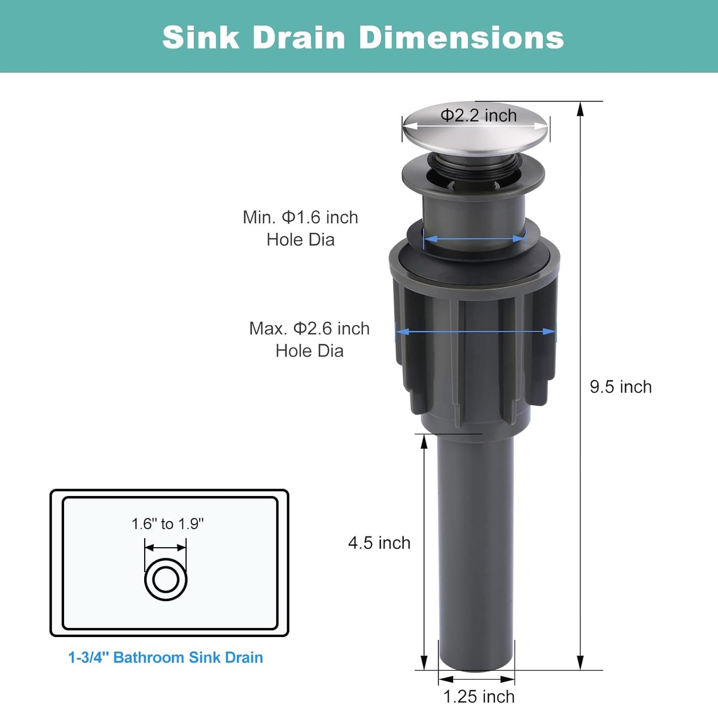 Bathroom Sink Drain Without Overflow, ARCORA Brushed Nickel Pop Up Drain for Vessel Sink Clicker Drain Stopper