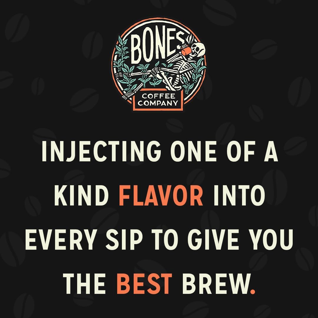 Bones Coffee Company Churro, Sweet Sugary Cinnamon Flavored Coffee, Medium Roast Low Acid Arabica Beans Compatible with Auto drip and French Press Coffee Maker, 12 Oz Whole Bean