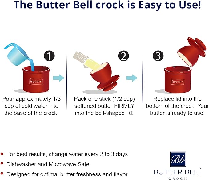 Butter Bell - The Original Butter Bell crock by L Tremain, a Countertop French Ceramic Butter Dish Keeper for Spreadable Butter, Café Matte & Retro Collection (BBCCWHT)