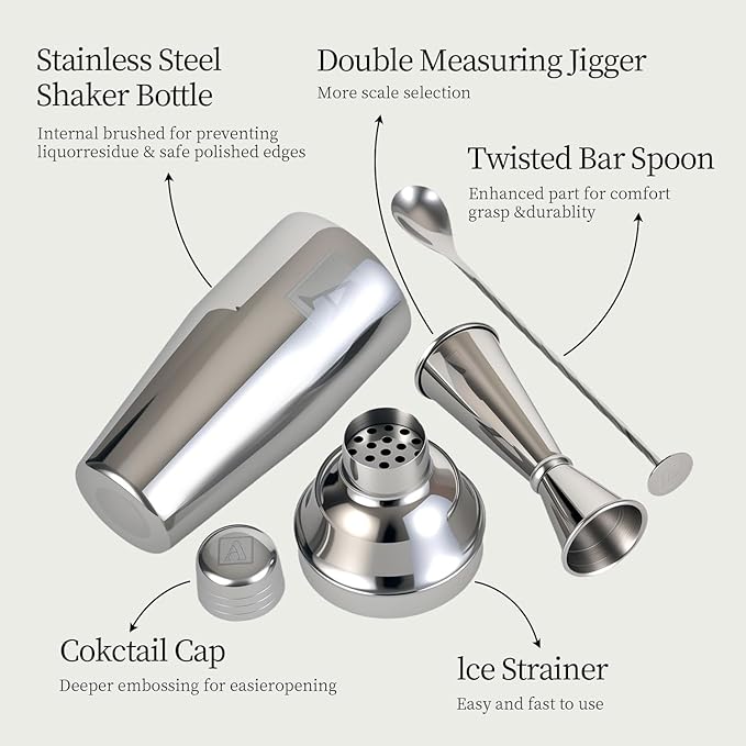 24oz Cocktail Shaker Set with 1 oz 2oz Jigger - Monogramm Initials Martini Shaker Set - 304 Stainless Steel Bar Shaker for Margarita,Mojito-Personalized Gift for Friend,Husband-J
