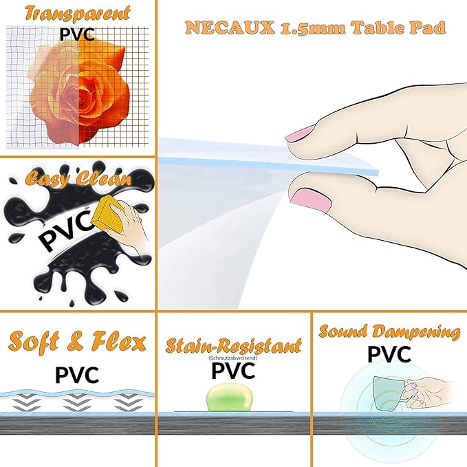 NECAUX Custom 16 x 40 Inch Clear Desk Cover Protector, 1.5mm Thick Plastic Desk Pad, Desk Protector Clear, Desk Mats on top of Desks, Vinyl Clear Table Cover Protector for Computer Desk, Writing Desk