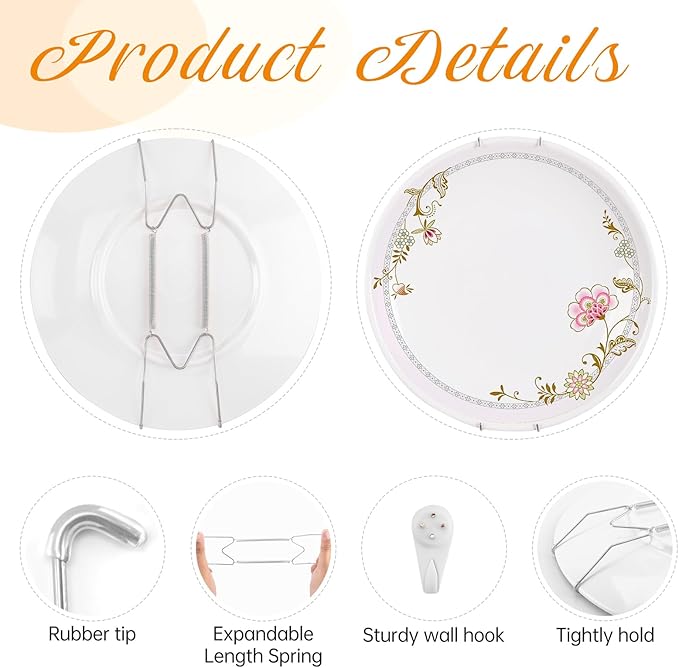 Plate Hangers for The Wall, Suitable for 12-16 inch Decorative Plate, Stainless Steel Wire Plate Holder with Wall Hooks and Rubber tip Protectors, Plate Hangers for Displaying Plates, Platter, Silver