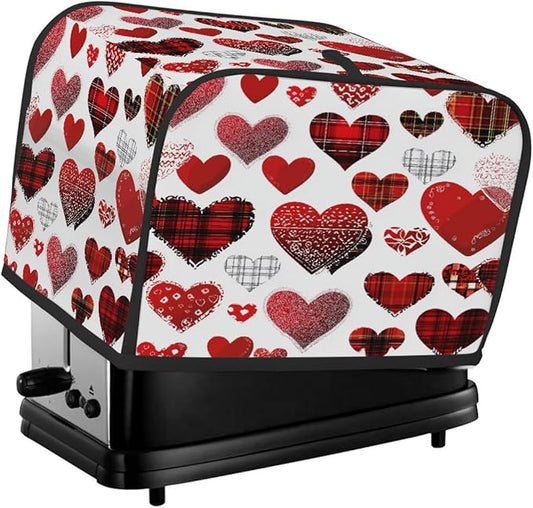 4 Slice Toaster Cover,Valentine's Day Buffalo Heart Small Kitchen Appliance Bread Machine Cover with Pockets,Dust & Fingerprint Protection