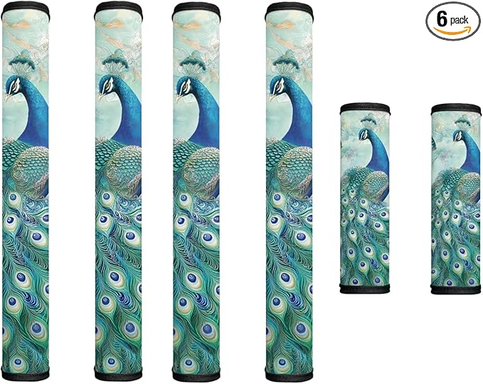Appliance Door Handle Covers Set of 6 Refrigerator Handle Cover Anti-Skid Microwave Door Handle Protector Keep Off Oil Stains, Fingerprints, Peacock Flower Green Blue
