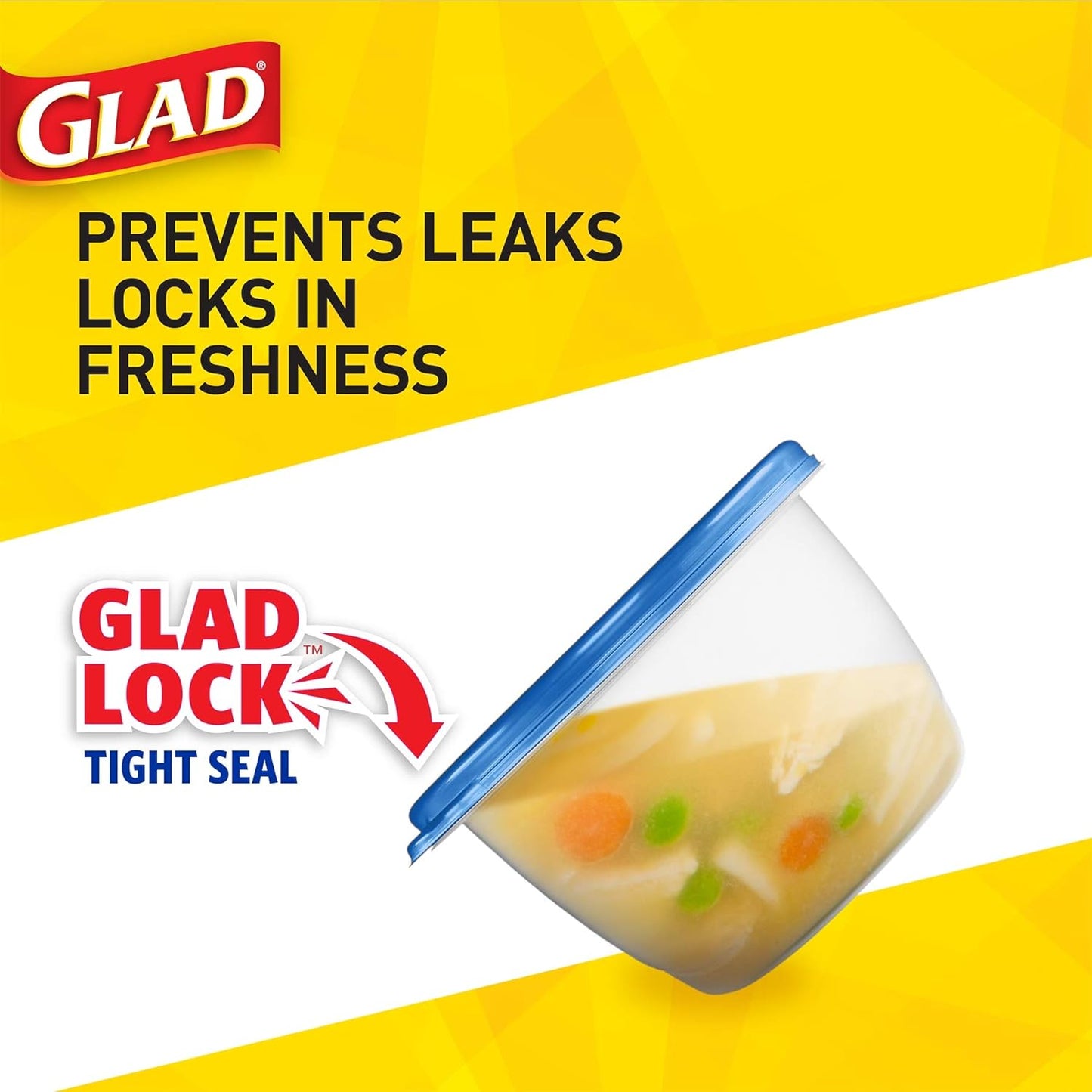 Gladware Lockware To Go Food Storage Containers | Glad Medium Size Round Food Storage That Holds up to 32 Ounces of Food, Solids, or Liquids | 32 oz Containers, 4 Count Set