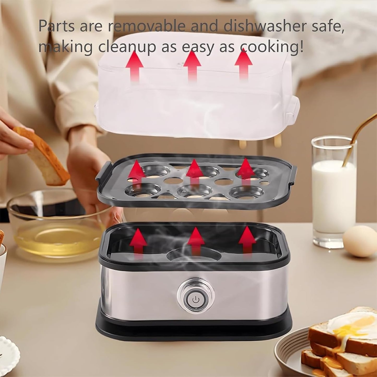 Sunny Side Master Egg Cooker, Smart Egg Cooker with Auto Shut, Multi-Function 6-in-1 Stainless Steel Electric Rapid Egg Cooker for Home Use (2)