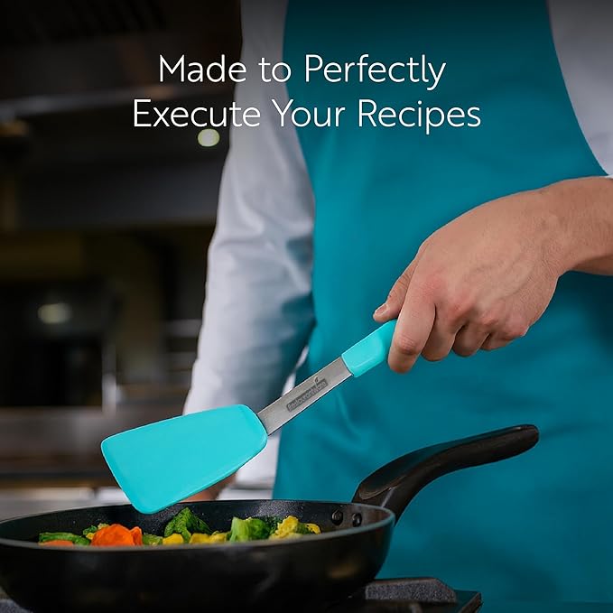 Restaurantware Comfy Grip Silicone Turner 1 Durable Cooking Turner - Stainless Steel Body Rubber Handle With Hole Gray Silicone Flipper Spatula Tolerates Up To 446F Dishwashable
