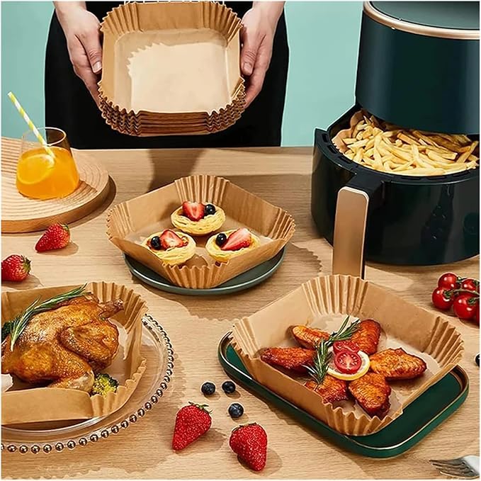 Large Air Fryer Disposable Paper Liners Nonstick 23cm Oven Airfryer Parchment Baking Paper ，Compatible For Ninja，Compatible For COSORI ，Grill Cooking Basket(23cm square,150 Pcs)