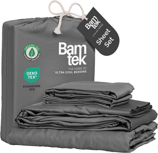 100% Viscose from Bamboo Sheets Full Size, Super Soft Bedding Set, 4PC Cooling Sheets for Hot Sleepers, Vegan Silk Moisture Wicking, Organically Grown Bedsheet, Steel - 54" x 75"