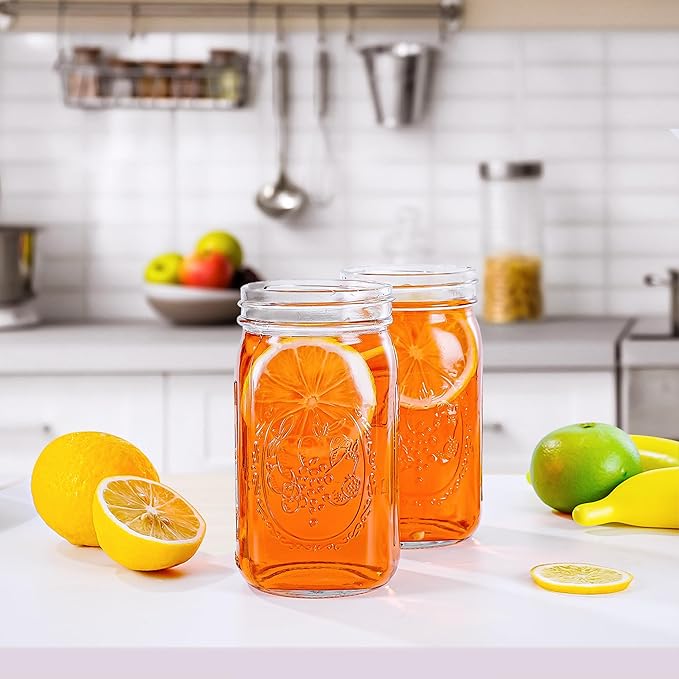 Miuyhji Wide Mouth Mason Jars 32 oz with Lids [4 Pack], Canning Jars with Metal Airtight Lids and Bands, 32 oz Glass Jars for Fermenting, Pickling, Freezing, Preserving, Meal Prep, Jar Décor