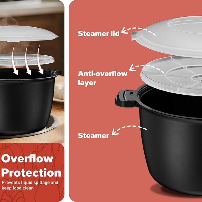 Large Microwave Cookware Steamer 3 Quart - AJXX Micro Cookware Vegetable Steamer for Cooking, Microwave Cooker with Food Container, Removable Filter and Lockab - BPA Free, Dishwasher Safe