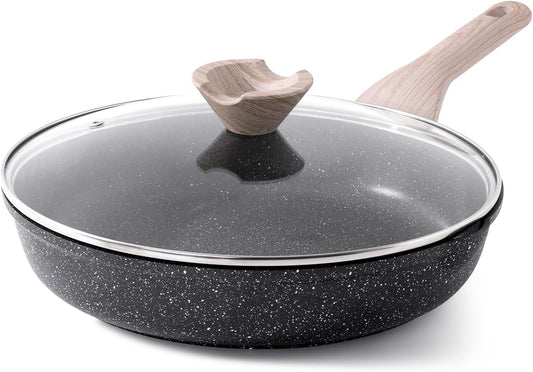 Frying Pans Nonstick with Lid, 12.5 Inch Large Skillet with Lid, Induction Cooking Pan, Stay-Cool Handle, Compatible with All Stovetops, PFOA Free