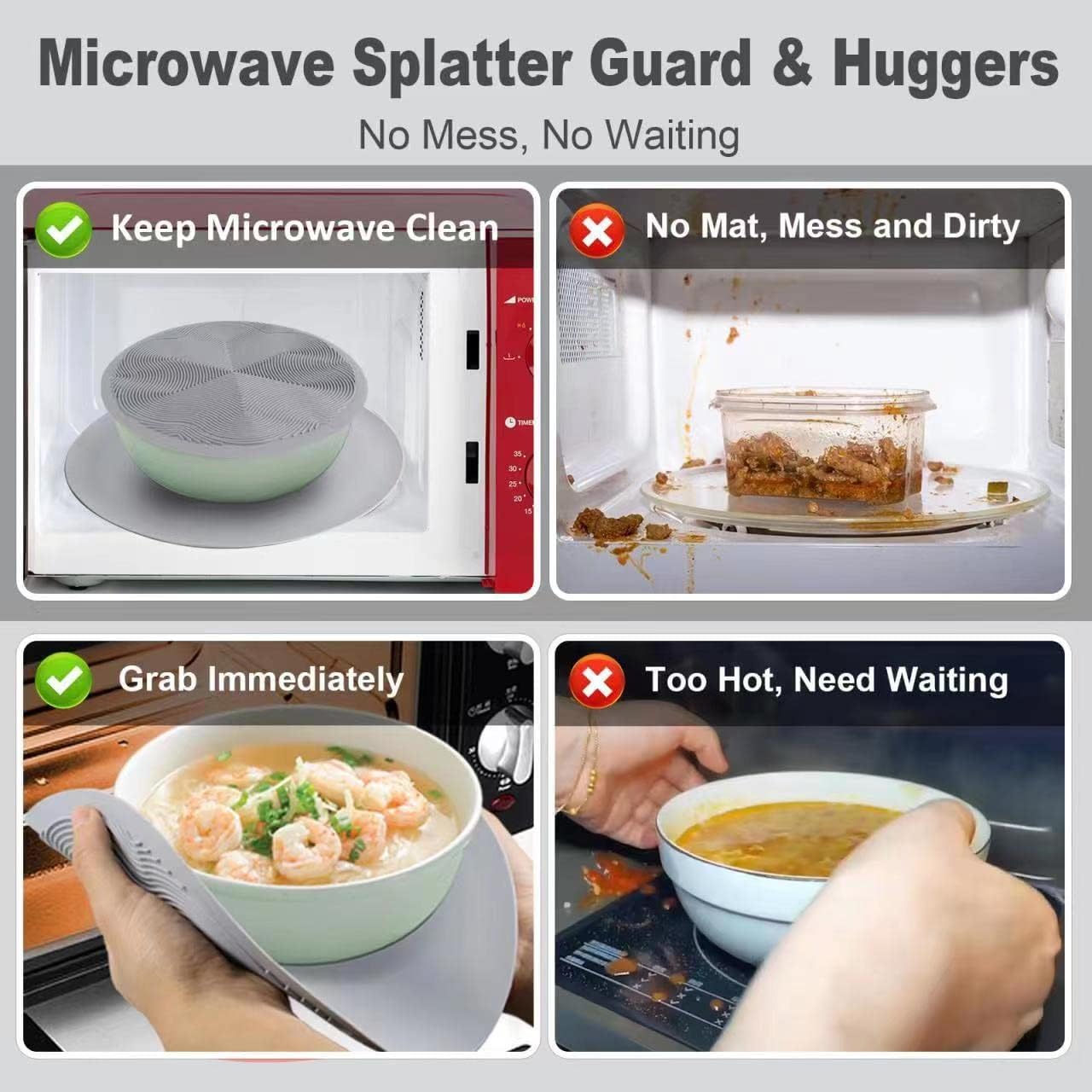 4 in 1, KooMall Trivets for Hot Dishes Pots and Pans & Multi-Purpose Microwave Mat, Silicone Hot Pads for Kitchen Counter, Quartz Countertop Hot Plates Protectors, Heat Resistant, Gray 12'' 10'' 7''