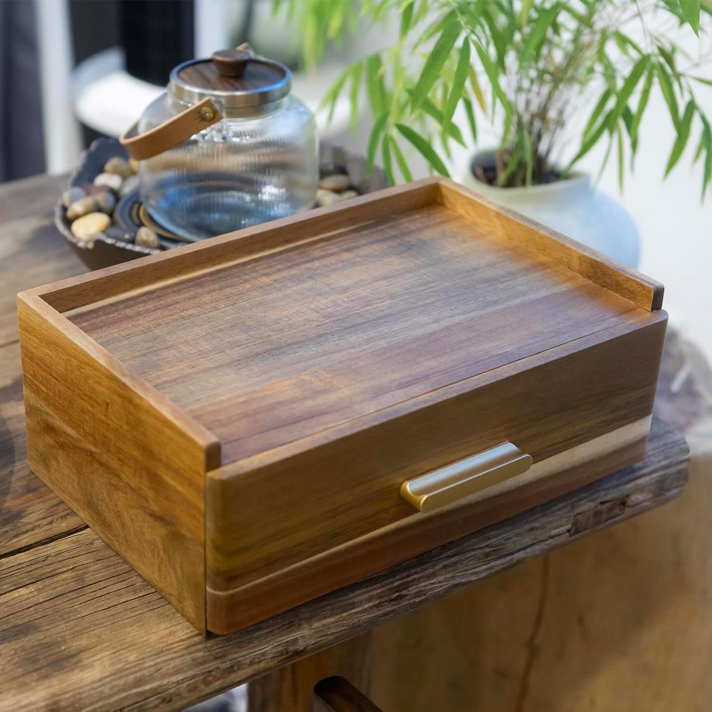 Acacia Wood Tea Bag Organizer, Tea Organizers and Storage Box, Tea Caddy for Tea Bags Storage Drawer, Teabag Holder Container Boxes for Countertop, Tea Station Chest Display Wooden, Organizador De Te