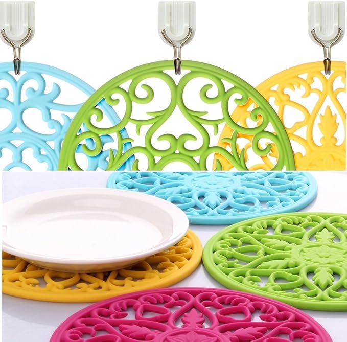 ME.FAN Trivets for Dishes/Pots/Pans, 3 Pcs Silicone Mats, Flexible/Durable/Non Slip Hot Pads to Protect Table and Counter Top (Orange)