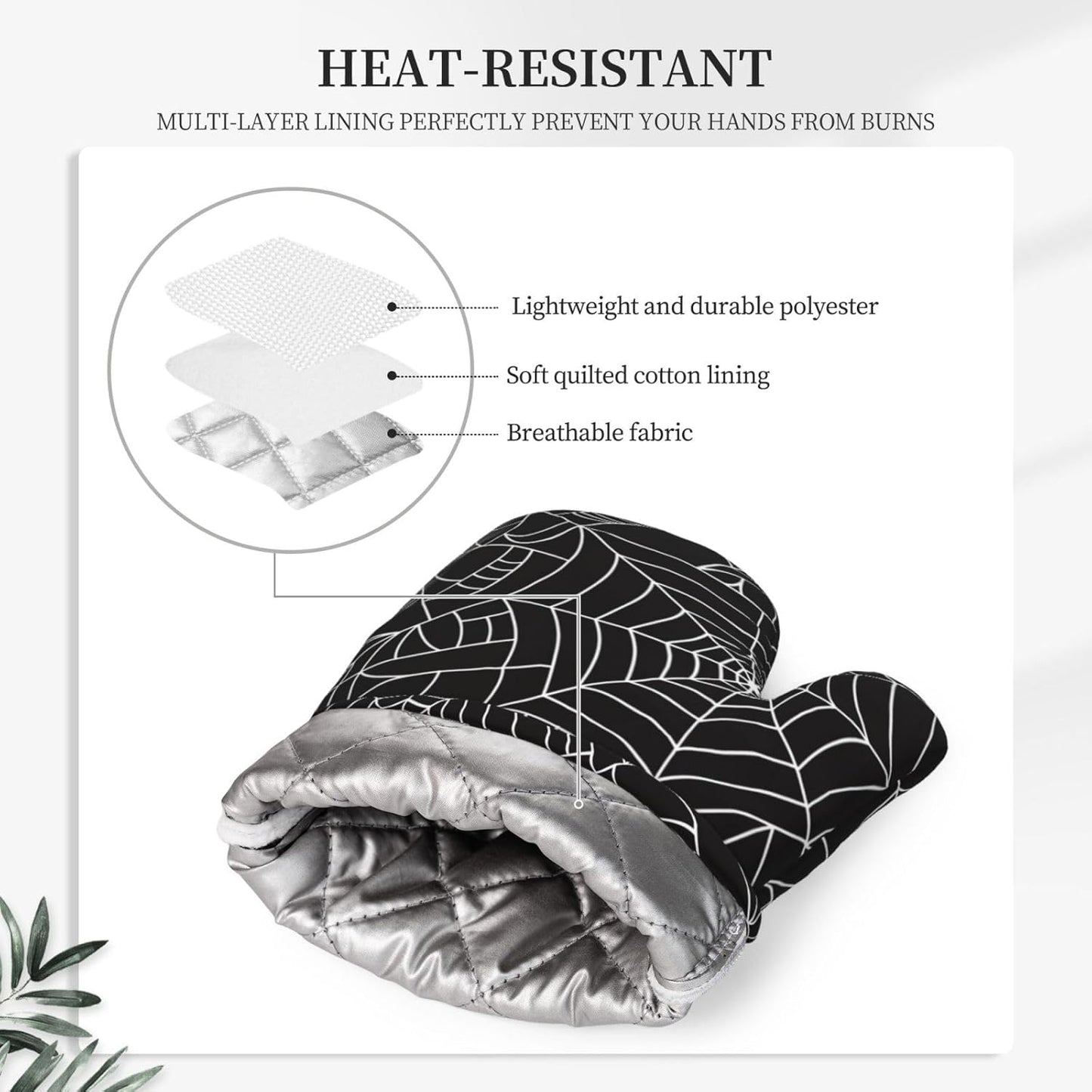 Black and White Spider Web Oven Mitts and Pot Holders Set of 4 Silicone Spiderwebs Kitchen Mitten Gloves and Non-Slip Potholders Set Heat Resistant Oven Gloves Hot Holders for Kitchen