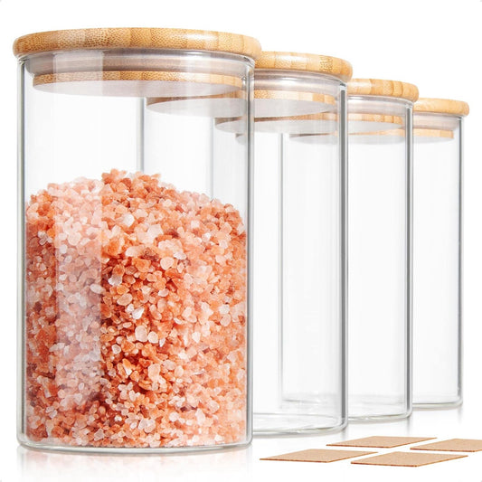 32 FL Oz Glass Jars with Bamboo Lid Set, 4Pack UPGRADE Thick Glass Pantry Storage Canisters Kitchen Clear Food Containers, for Dry Foods Nut Meal Prep Coffee Bean Candy Sugar Cookie Cereal