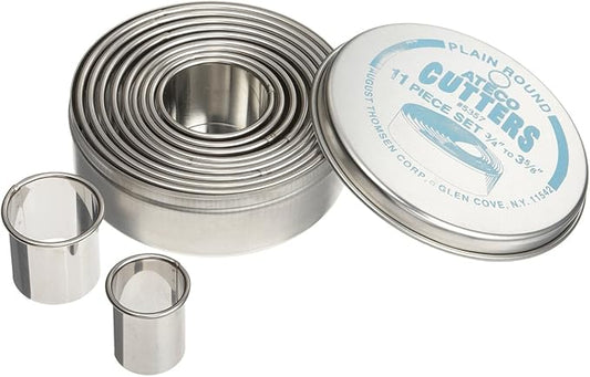 Ateco Plain Edge Round Cutters in Graduated Sizes, Stainless Steel, 11 Pc Set