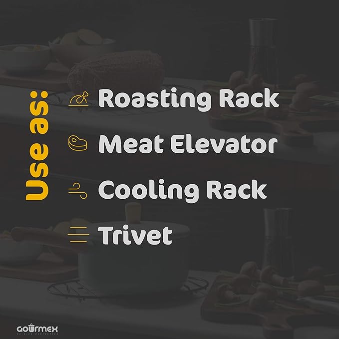 GOURMEX Black, Oval Oven Roasting Rack with Integrated Feet | Ideal for Cooking, Baking, Roasting, Cooling and Grilling | Non-Stick Coating, PTFE Free | Oven and Dishwasher Safe Rack (6 x 9")
