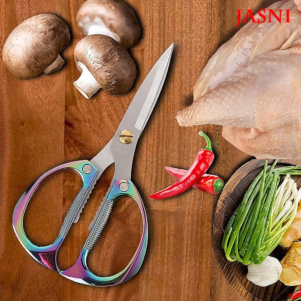Multi-Purpose Kitchen Shears Scissors, Heavy Duty Stainless Steel Scissors with Strong Straight Edge Snips Golden Handle