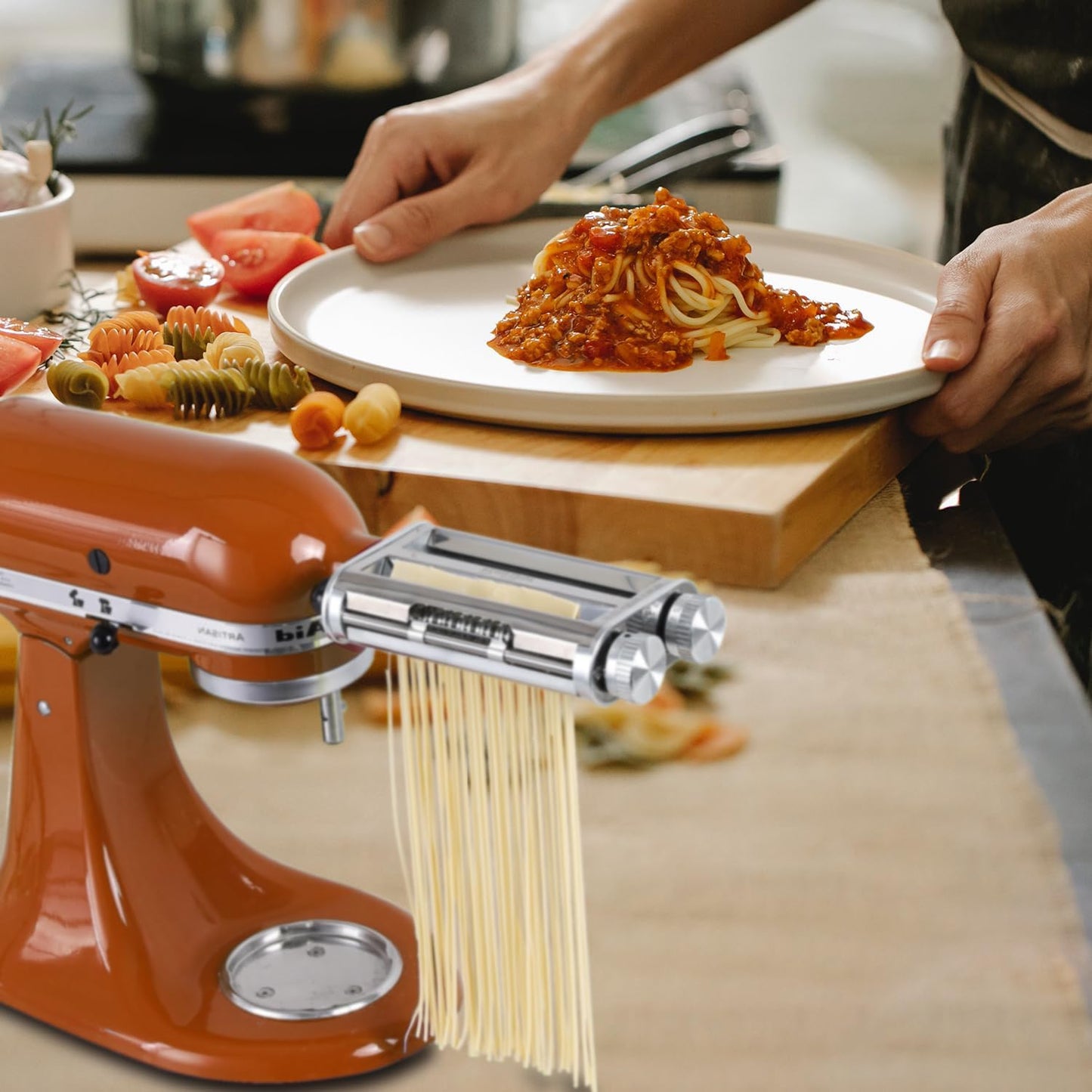 Pasta Maker for Kitchenaid Attachments, 3 in 1 Stainless Steel Pasta Attachment for Kitchenaid Stand Mixer, Included Pasta Roller, Spaghetti&Fettuccine Cutter, 1 Metal Knob Screw Replacement