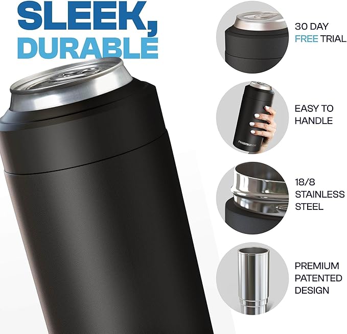 Frost Buddy Universal Can Cooler - Fits all - Stainless Steel Can Cooler for 12 oz & 16 oz Regular or Slim Cans & Bottles - Stainless Steel (Rogue)