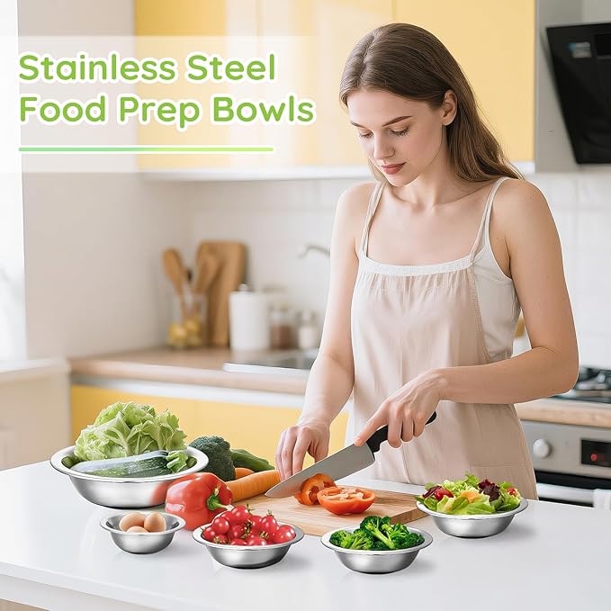 304(18/8) Stainless Steel Mixing Bowls for Kitchen, 8 Pack 7.8" 28.89 fl.oz Metal Mixing Bowls Set Stackable for Baking Serving Cooking Food Prep Storage Dishwasher Safe Lightweight