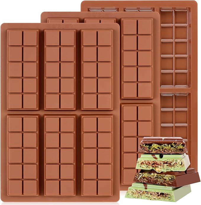 Chocolate Bar Mold, Non-Stick Dubai Chocolate Molds, Food Grade Silicone Deep Chocolate Bar Mold for Pistachio, Candy- Set of 3