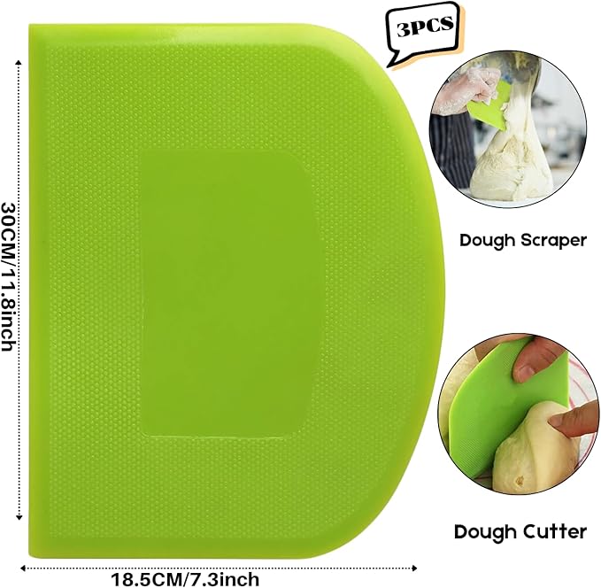 SURDOCA Dough Scraper Bench Scraper - 3P 11.8x7.3" Plastic Flexible Bowl Scraper, Sharp Edge & Angles Cake Scraper. Non-Slip Bakeware Decorating Tools Sculpting & Modeling Tools - Yellow+White+Blue