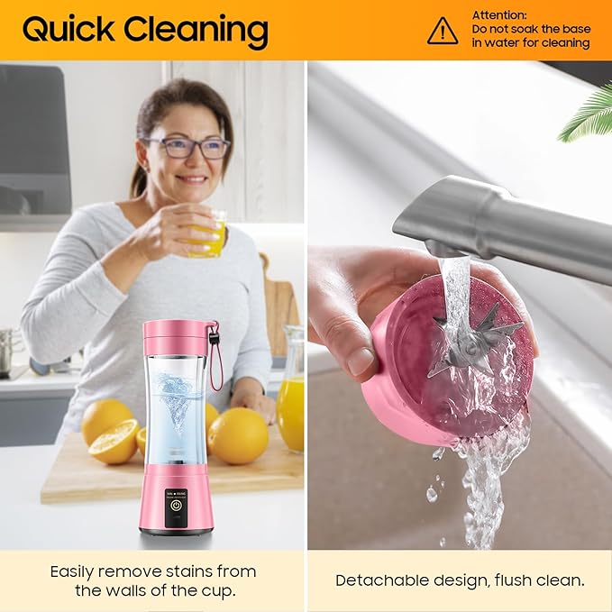 Cordless Portable Personal Size Blender - Mini Blender Make Smoothies and Shakes, 380Ml BPA Free Travel Cup, Powerful Blending Suit in Office/Home/Gym