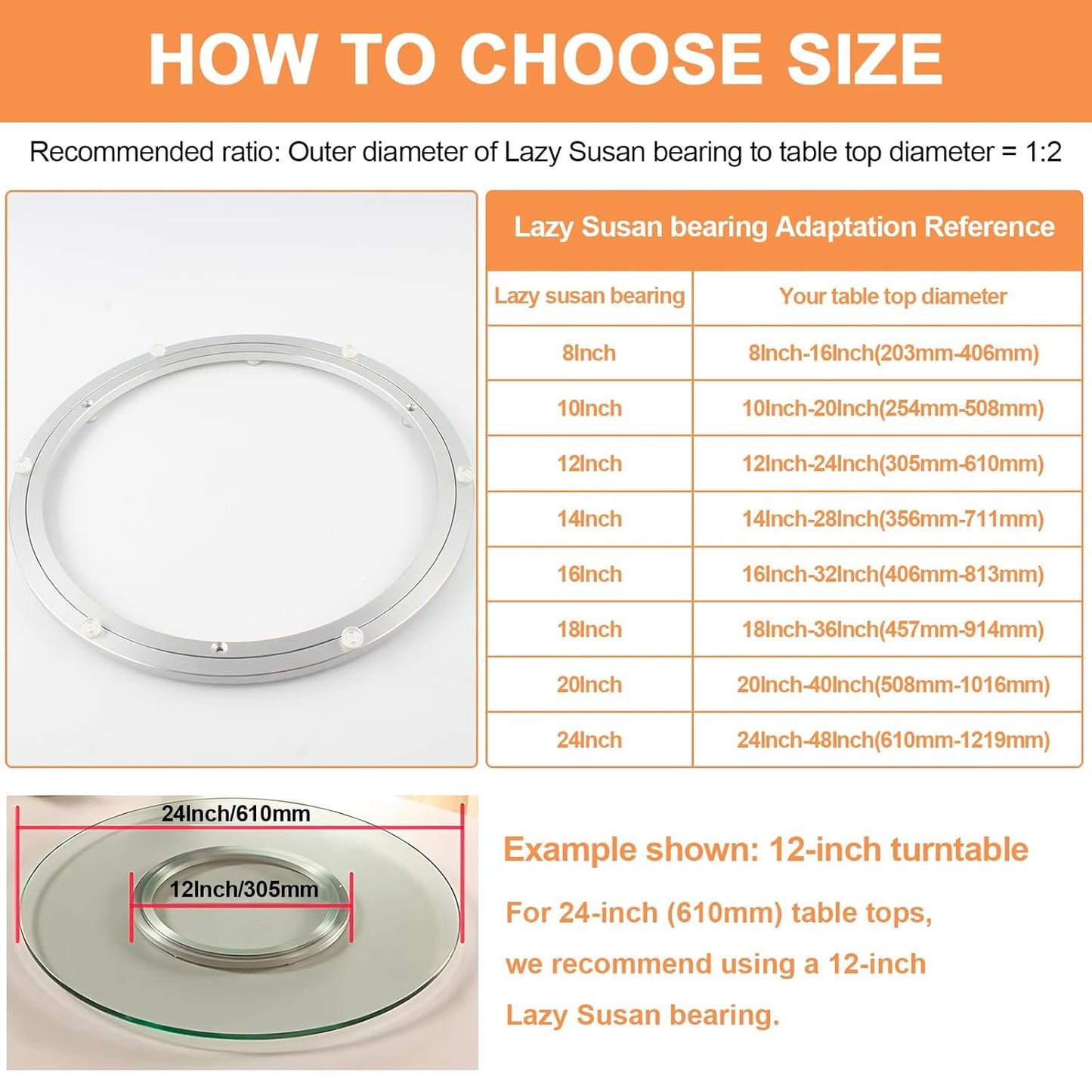 TamBee 10 Inch Lazy Susan Bearing Base - 150lb Capacity Aluminum Heavy Duty Lazy Susan Turntable Mechanism Kit for Smooth Rotation, Universal Hardware for DIY Furniture, Table (Base Only)