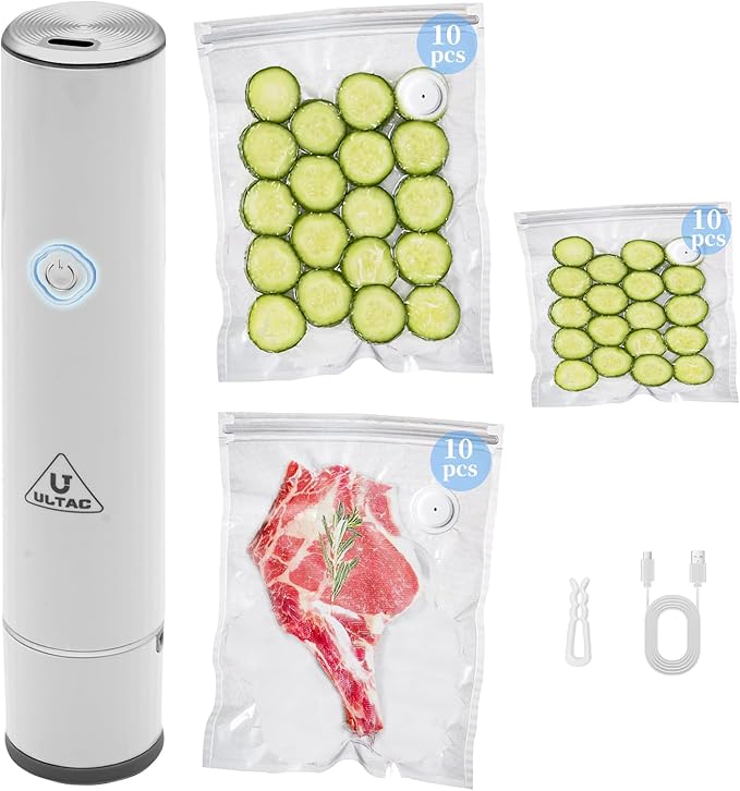 Vacuum Sealer,Food Saver Vacuum Sealer Machine,Compact Handheld Vacuum Sealers for Freshness Preservation Food Storage and Sous Vide + 30 Reusable Vacuum Seal Bags