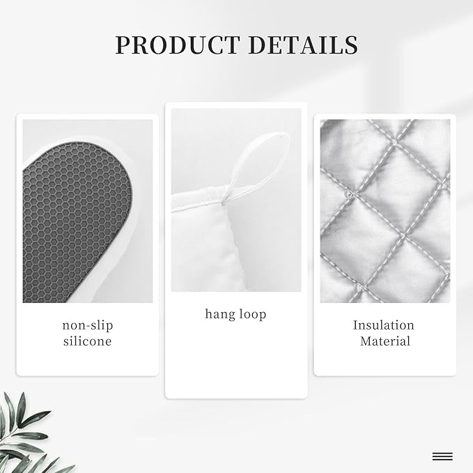 Brown Eucalyptus Oven Mitts and Pot Holders Set, 4pcs Silicone Watercolor Plant Leaves with Floral Oven Glove for Kitchen Heat Resistant Oven Mitts and Potholders Non-Slip for Cooking