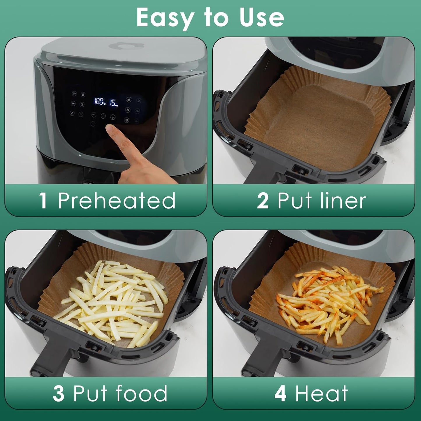 Air Fryer Paper Liners, 50 PCS Air Fryer Liners Disposable, 8" Square Baking Liner for 5-8 qt Airfryer Basket, Non-stick and Oil Proof Parchment Paper for Oven, Pans & Baking
