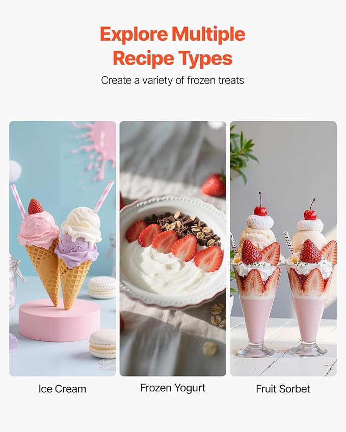 VEVOR Ice Cream Maker, 2.11 Qt. Large Capacity, Electric Automatic Ice-Cream Machine, with Easy Operation & Cleaning, Stainless Steel Shell, for Homemade Frozen Yogurt, Fruit Sorbet, Gelato, Silver
