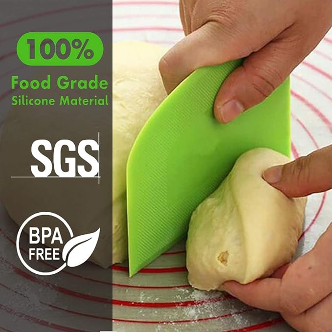 SURDOCA Dough Scraper Bench Scraper - 3P 9.5x6.1" Plastic Flexible Bowl Scraper, Sharp Edge & Angles Cake Scraper. Non-Slip Bakeware Decorating Tools Sculpting & Modeling Tools - Blue+Yellow+Green