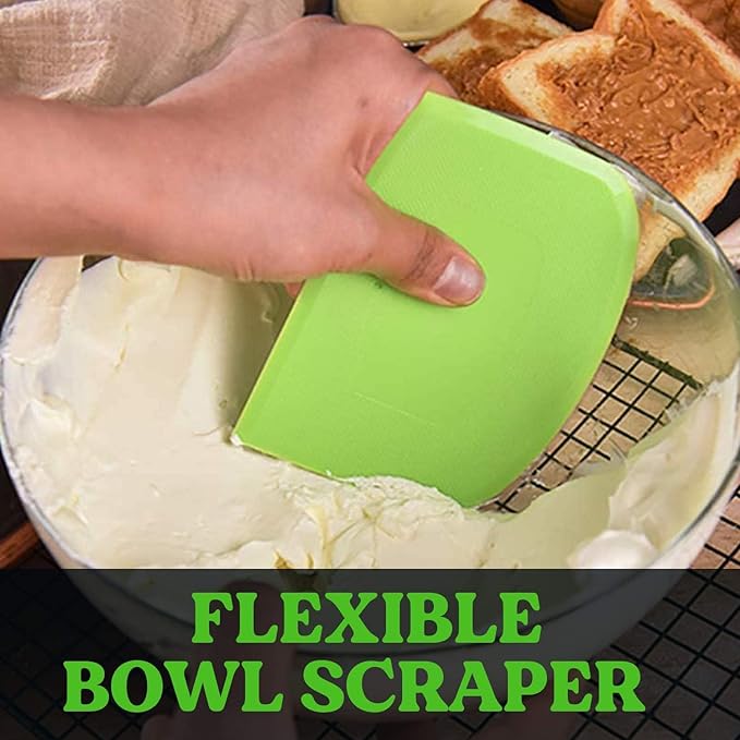 SURDOCA Dough Scraper Bench Scraper - 3P 10.6x6.7" Plastic Flexible Bowl Scraper, Sharp Edge & Angles Cake Scraper. Non-Slip Bakeware Decorating Tools Sculpting & Modeling Tools - Pure Green