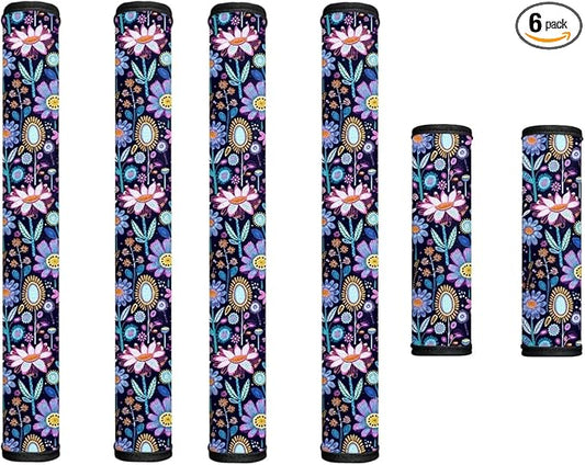 6 PCS Refrigerator Door Handle Covers Kitchen Electrical Appliances Handle Protector Easy Installation Keep Off Stains Dust Fingerprint Smudges, Hippie Flower Lotus Blue
