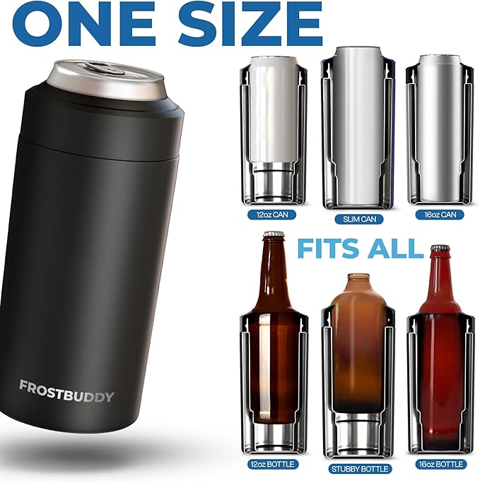 Frost Buddy Universal Can Cooler - Fits all - Stainless Steel Can Cooler for 12 oz & 16 oz Regular or Slim Cans & Bottles - Stainless Steel (Blushing Bride)
