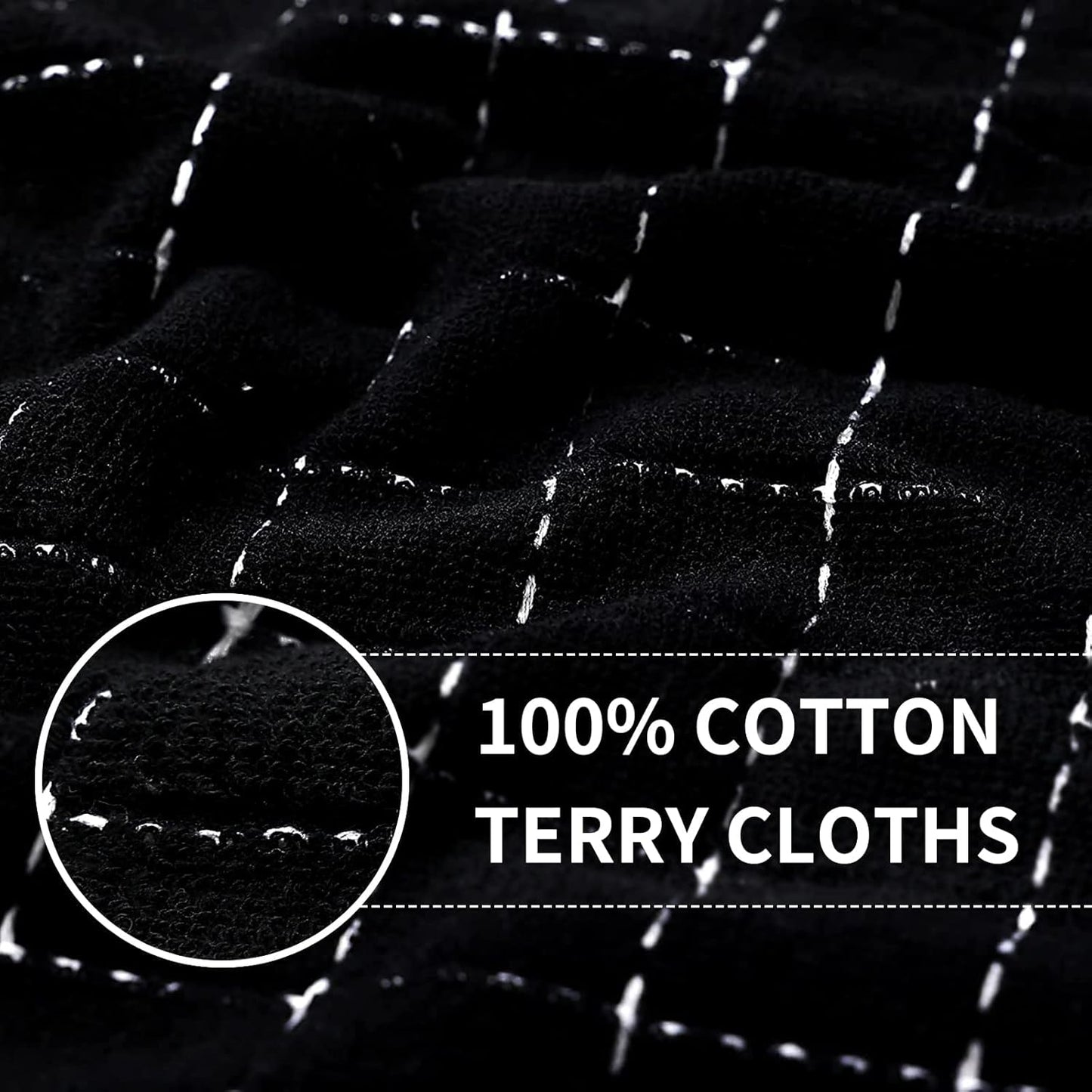 Homaxy 100% Cotton Terry Kitchen Towels(Navy+Grey+Black, 13 x 28 inches), Checkered Designed, Soft and Super Absorbent Dish Towels, 6 Pack