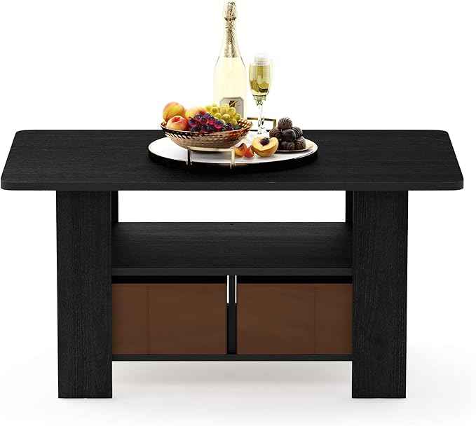 Furinno Andrey Coffee Table with Bin Drawer, Americano/Medium Brown, Small Non-Lift Top