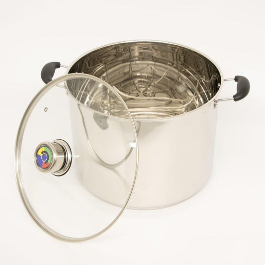 Lehman's 21.5-Quart Water Bath Canner with Pressure Gauge, Durable Stainless Steel Stockpot for Home Canning and Preserving, Silver