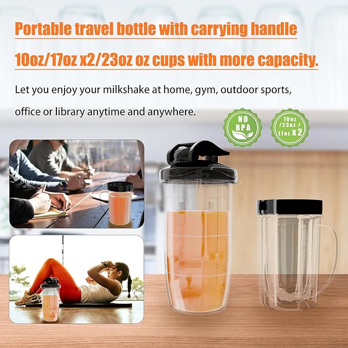 Smoothie Blender, Personal Blender for Shakes and Smoothies,12Pcs Coffee Grinder and Countertop Blenders Combo for Kitchen, Portable Smoothie Blenders with 10oz/17oz x2/23oz Cups (BLACK) (black2)