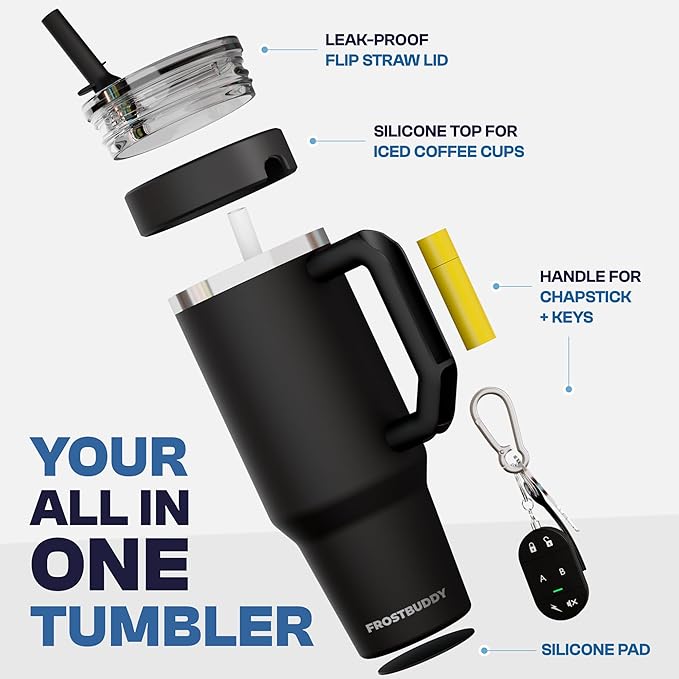 Frost Buddy Thicc Buddy - 40 oz Stainless Steel Vacuum Insulated Tumbler with Lid and Straw for Water - Travel Mug Cupholder Friendly - Gifts for Women Men Him Her (Ice Cream)
