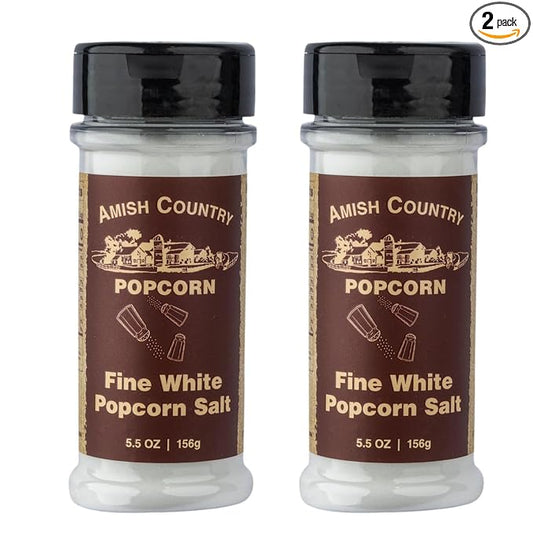 Amish Country Popcorn | 2-5.5 Ounce Bottles | Fine White Popcorn Salt | Old Fashioned, Non-GMO (2-5.5 Ounce Bottles)