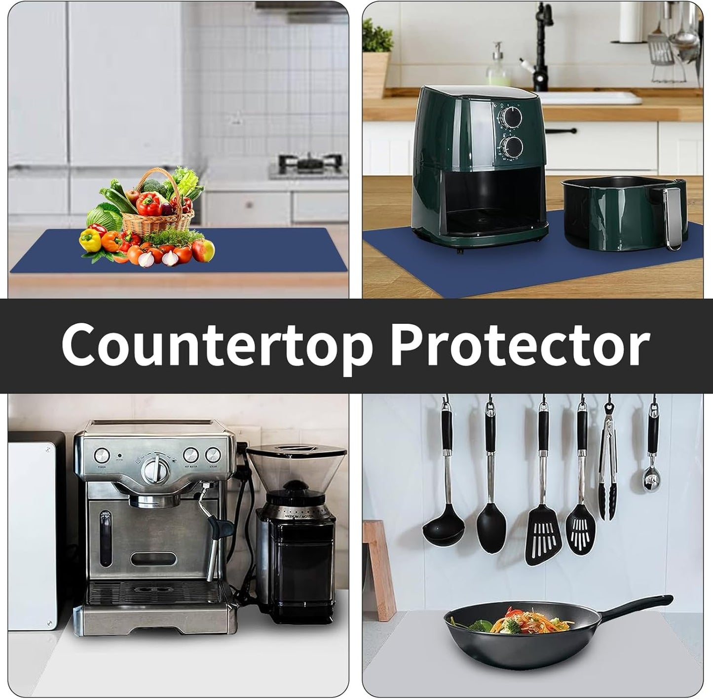 2MM Super Thick Large Silicone Mat, 23.6"x31.5", Non-Slip Heat Resistant, Thicken Kitchen Counter Mats, Waterproof Countertop Protector for Craft (Black)