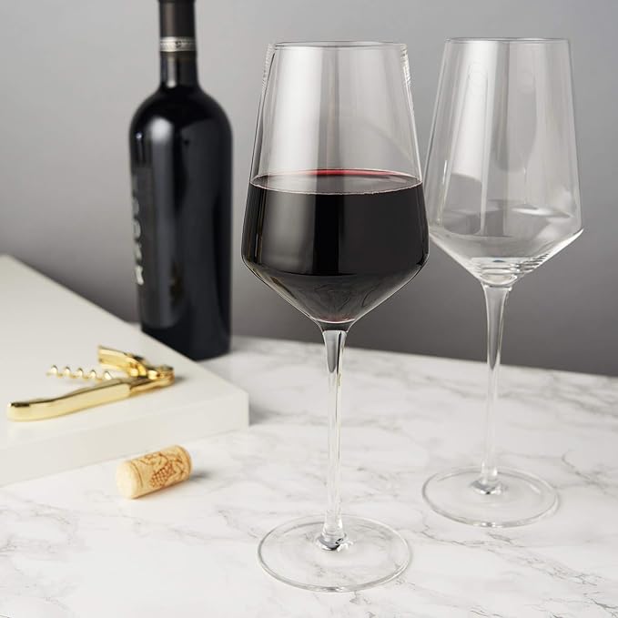 Viski Raye Angled Bordeaux Wine Glasses, Elegant and Modern Drinking Glasses for Red Wine, Crystal Stemmed Glassware, Home Bar, Dinner Party, Wedding Gifts, Hosting Essentials, 16 oz, Set of 2